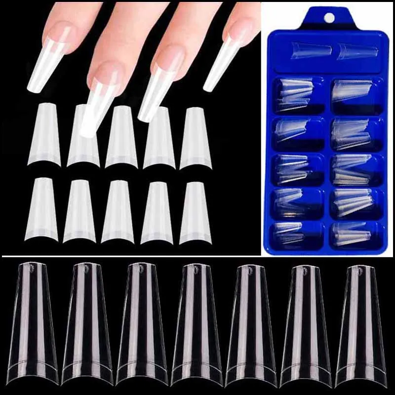 

100pcs Acrylic Extra Long Coffin False Nails Art Fingernail Oval Professional Full Cover Pointed Fake Manicure Half Tips