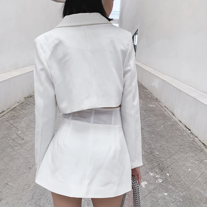 Новинка 2019 модная женская юбка костюм сексуальный короткий Блейзер с длинными