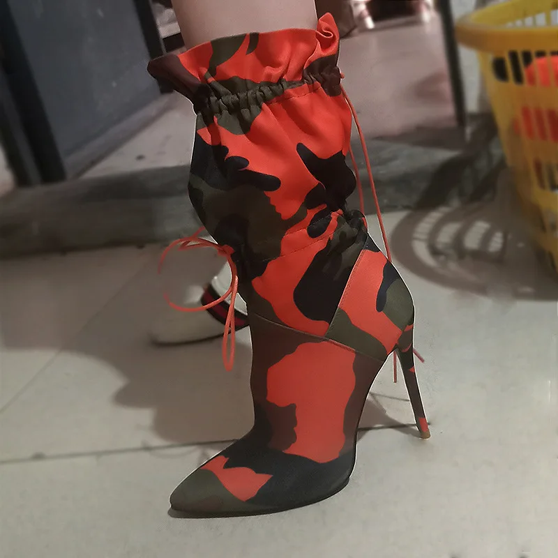

New Fashion boots Woman Casual boots High heels Color matching Cloth boots Lace-up boots Spring and autumn shoes