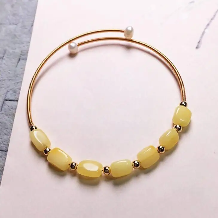 

Bransoletki natural amber beeswax bracelet Amber random браслеты женские 14K wire winding bracelet factory wholesale crystal