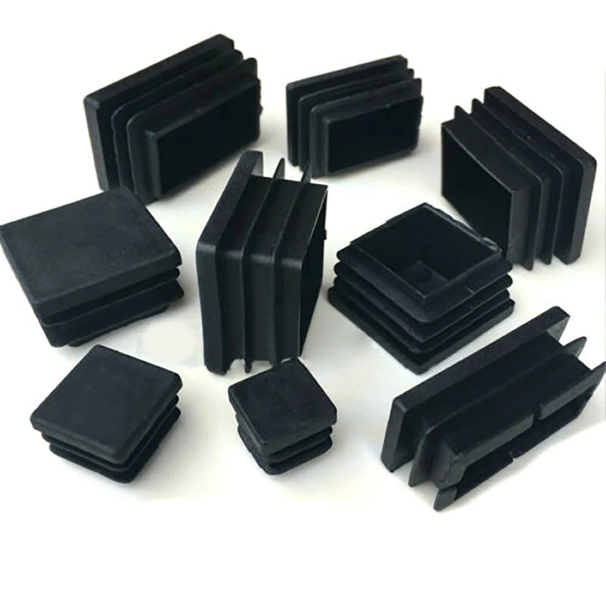 Black Square Rectangle Plastic Blanking End Cap Chair Table Feet Cap Tube Pipe Insert Plug Decorative Dust Cover Various Sizes