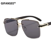wood grain rimless square sunglasses women 2020 ladies goggle shades vintage brand designer oversized sun glasses for female men