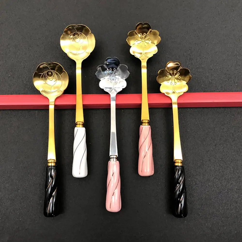 

Coffee Mixing Spoon Petal Shape Kitchen Gadget Stainless Steel Ice Cream Demitasse Scoop for Home