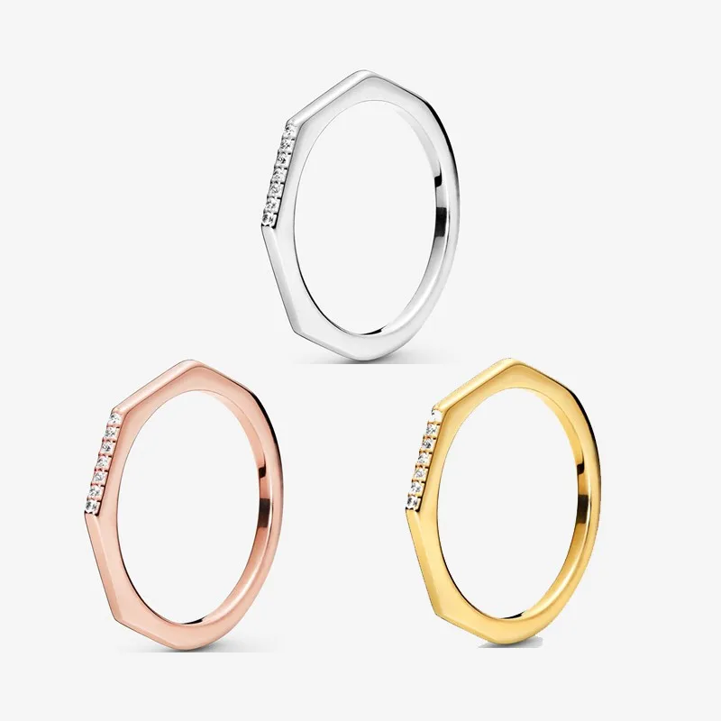 

Authentic 925 Sterling Silver Glittering Polygonal Cz Ring For Women's Engagement Jewelry Anniversary