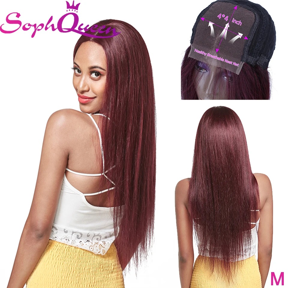 Soph queen 4*4 парик на шнурке 99J бразильские Реми прямые парики на шнурке человеческие волосы парики для черных женщин Омбре человеческие волосы парики