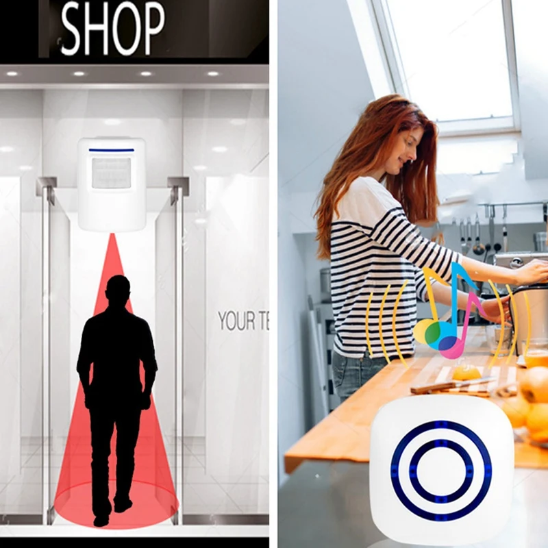 

Wireless Doorbell PIR Infrared Sensor Motion Detector Entry Door Bell Alarm with Receiver & Transmitter EU Plug