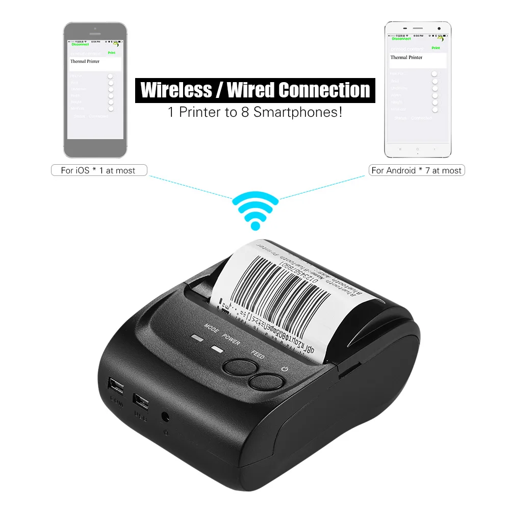POS 5802LN портативный мини 58 мм 1 до 8 беспроводной USB термопринтер для чеков билетов