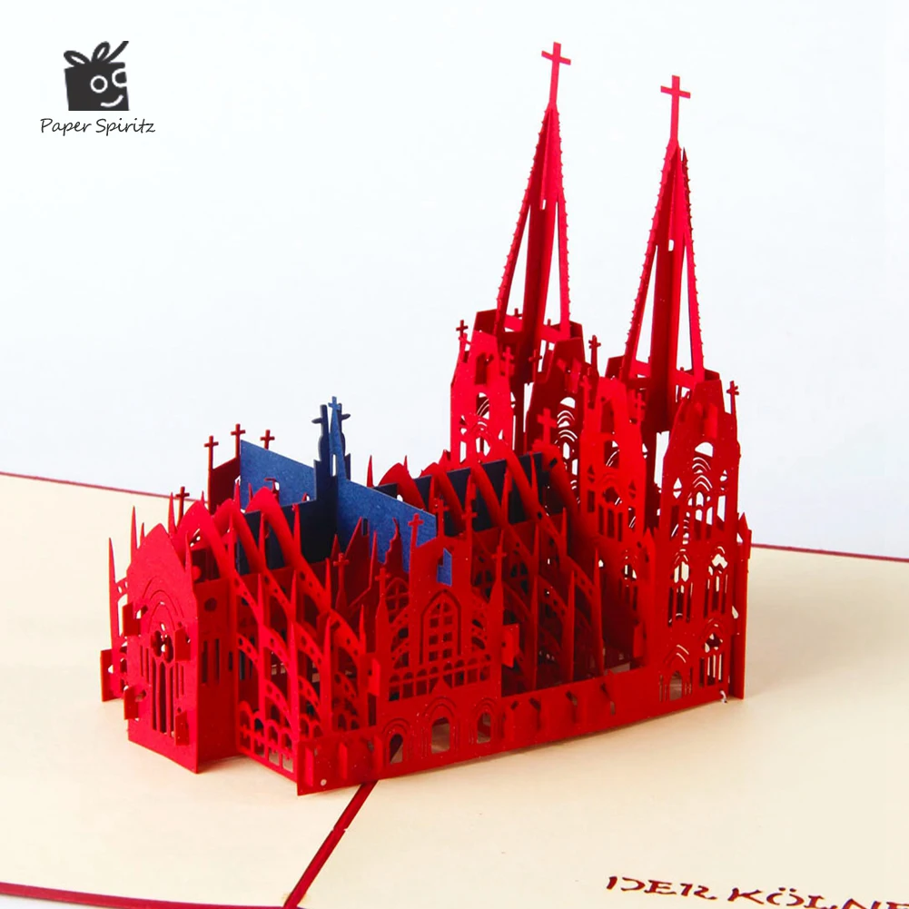 

Handmade Cologne Church 3D Pop-Up Birthday Card Anniversary Gifts Postcard Wedding Invitations Greeting Cards Thank You Cards