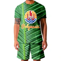 3d print tahiti polynesia leaf travel summer t shirt shorts set sportswear tracksuit o neck short sleeve mens clothing suit