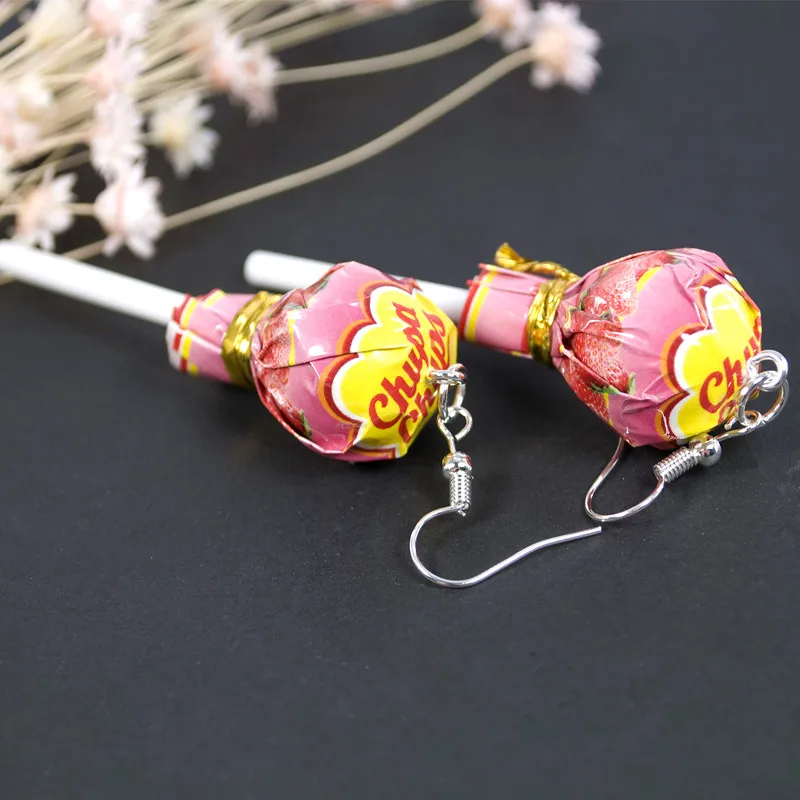 

1 Pair Women Lollipop Drop Earrings Resin Food Crafts Children Candy Jewelry Handmade Cute Gift