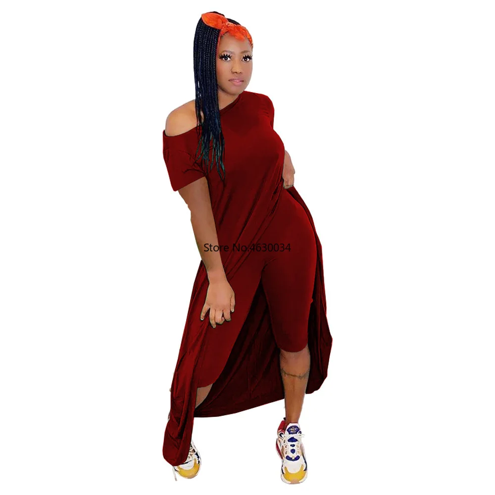 2020 Женский комплект с открытыми плечами высокая низкая Макси футболка платье и