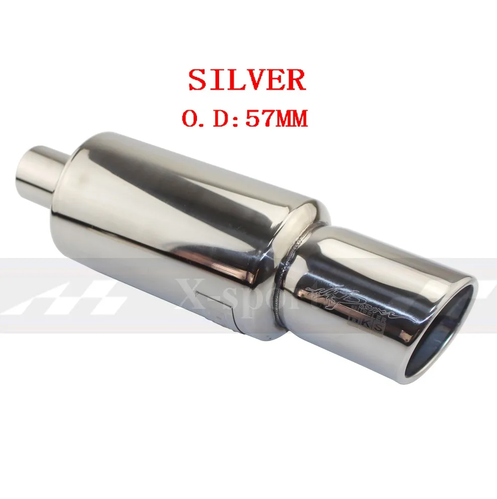 silver 57MM Автомобильный мотоцикл Выхлопная система выхлопная труба глушитель наконечник Универсальный нержавеющая сталь ID 51 мм 57 мм 63 мм выход 89 мм Глушитель выхлопная труба - Цвет: silver 57MM