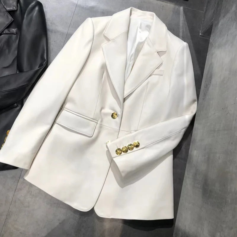 

Женский кожаный блейзер SHZQ, осень 2021, Женская куртка из настоящей шкуры ягненка