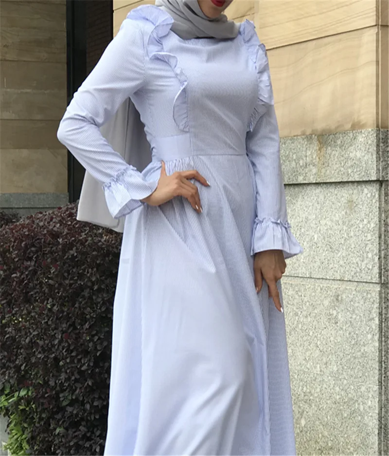 Женское платье с длинными рукавами мусульманское модное оборками большие в