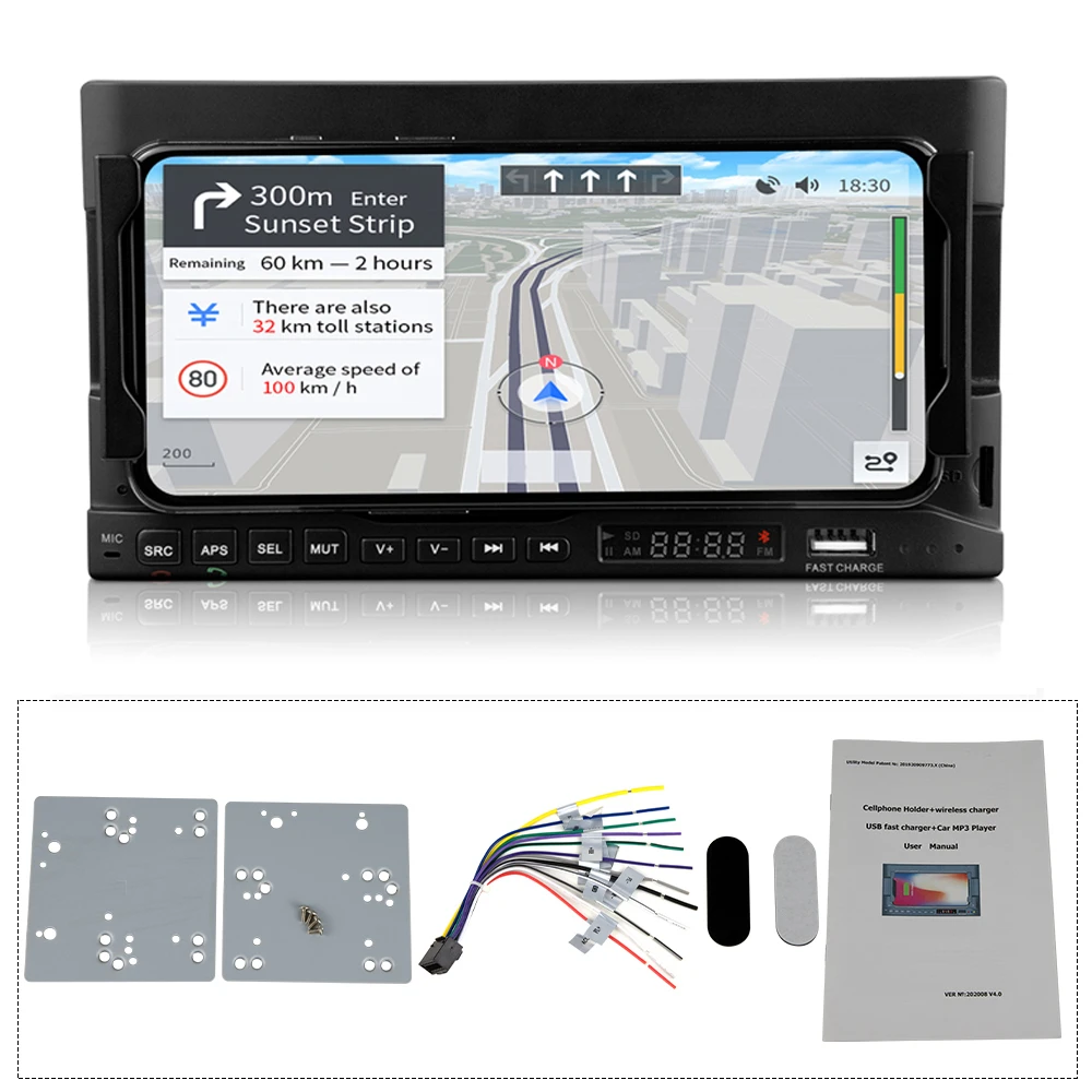 

Podofo 2 Din Car Stereo Radio Bluetooth Autoradio AM/FM Receiver Cellphone Holder Wireless Charger Multimedia Video MP3 Player