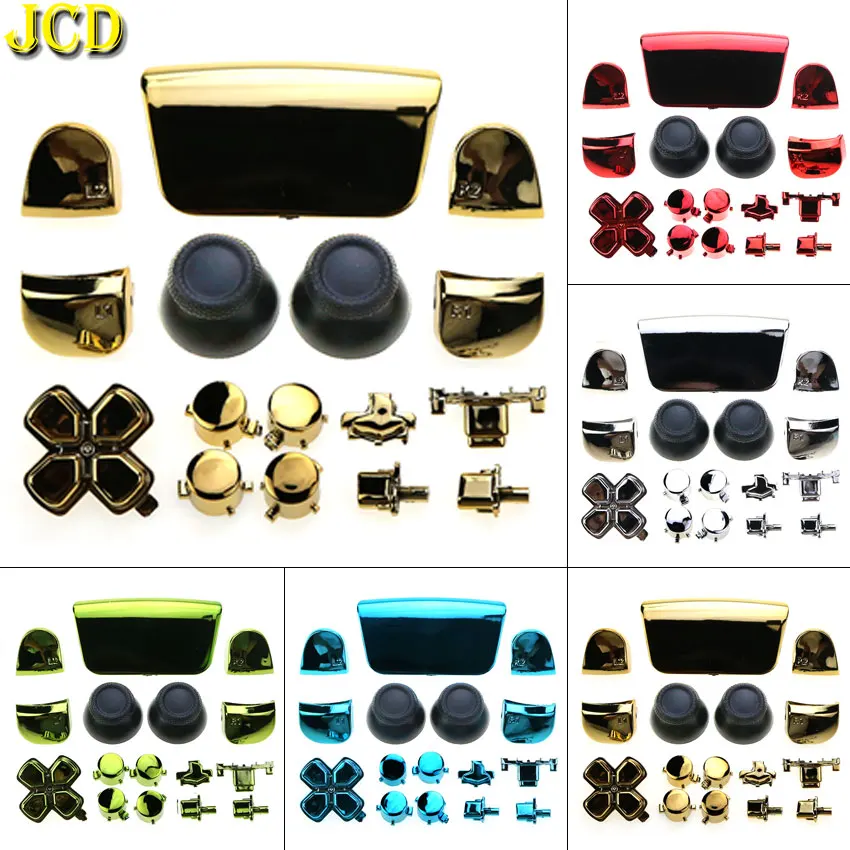 

JCD Chrome Full Set Joysticks Cap Dpad R1 L1 R2 L2 Direction Key ABXY Buttons For Sony PlayStation 5 PS5 Controlle