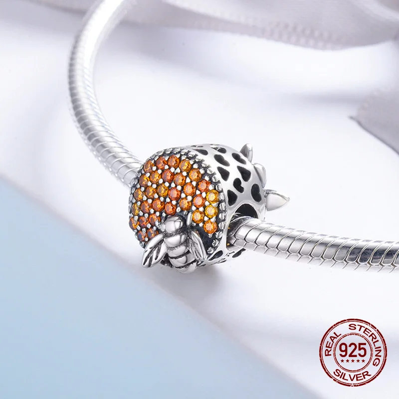 925 sterling silver bee nest round zircon charm fit bangle bracelet beads for women wedding fashion original jewelry gift | Украшения и