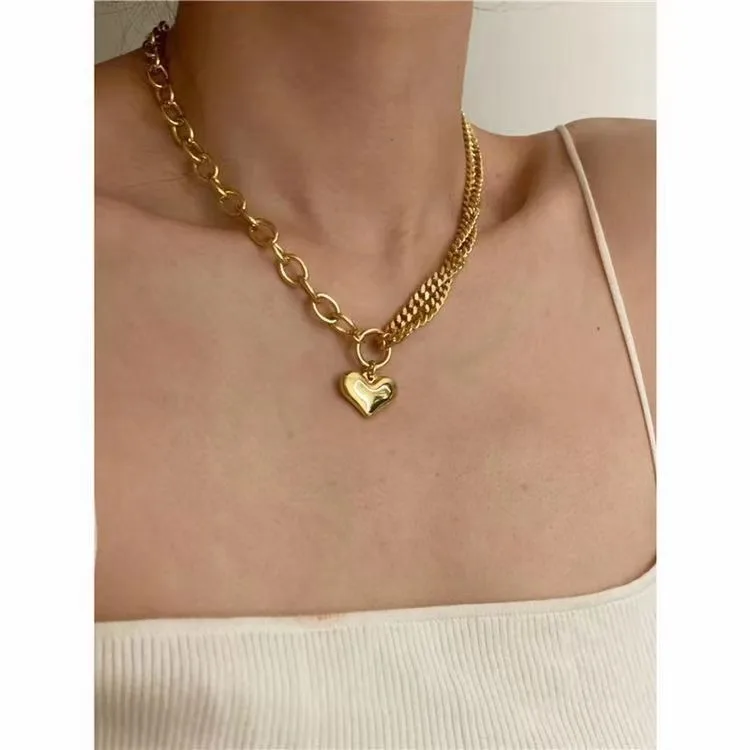 

Fashion Gold Color Heart Necklace For Women Heart Choker Long Pendants Necklaces 2021 Geometric Vintage Jewelry