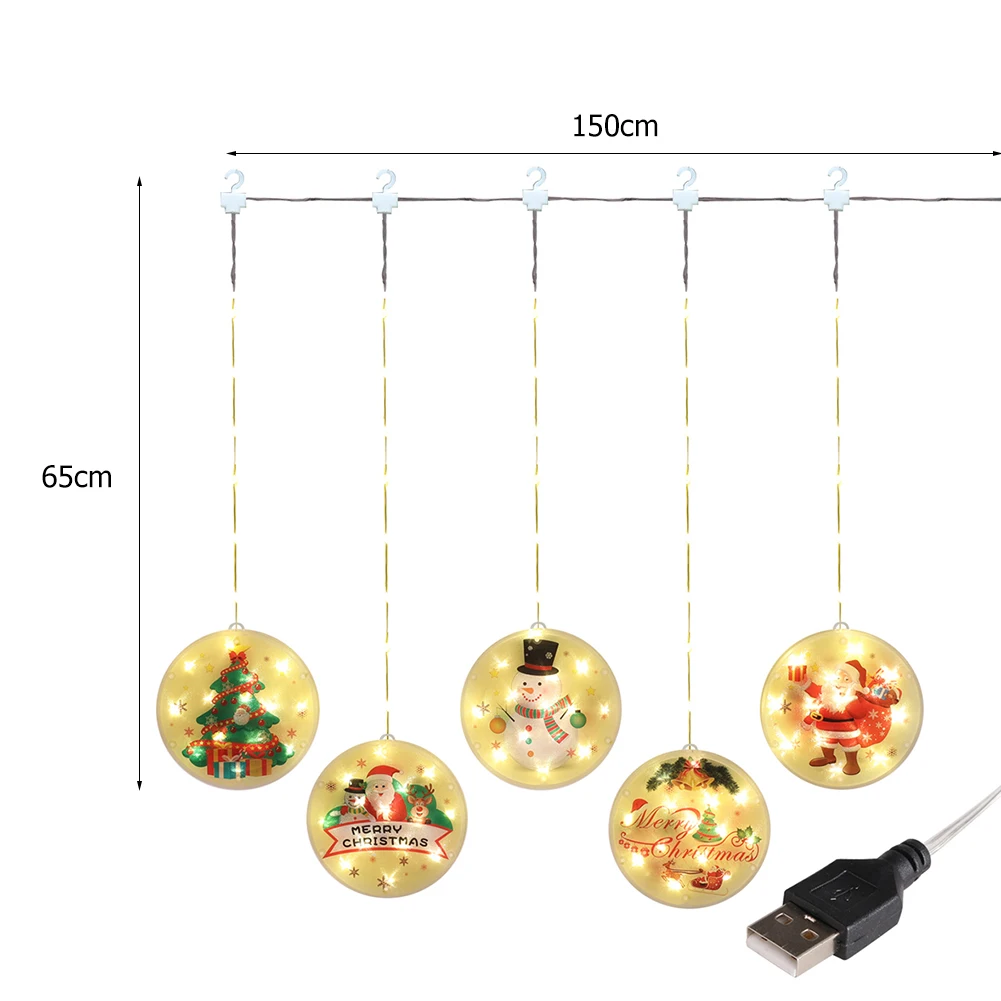 

LED Colorful Star Night Light Hanging Christmas Lights Fairy Lights Round Santa Claus Lamp with Suction for Door Window Holiday