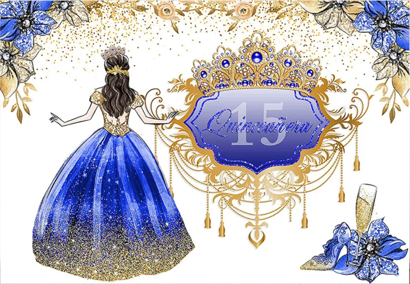 Quinceañera 15th Birthday Backdrop for Girl Sweet 15 Miss Quince Party Decoration Navy Dress Photography Background | Электроника