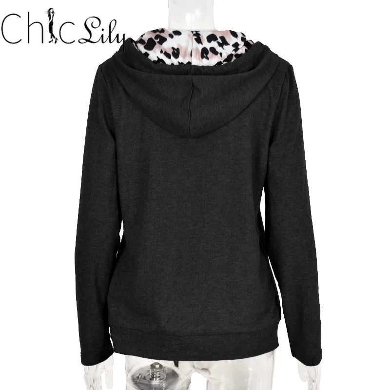 

Contrast Leopard Print Drawstring Hoodie Casual Long Sleeve Sweatshirts Fashion Female Pullovers Tops