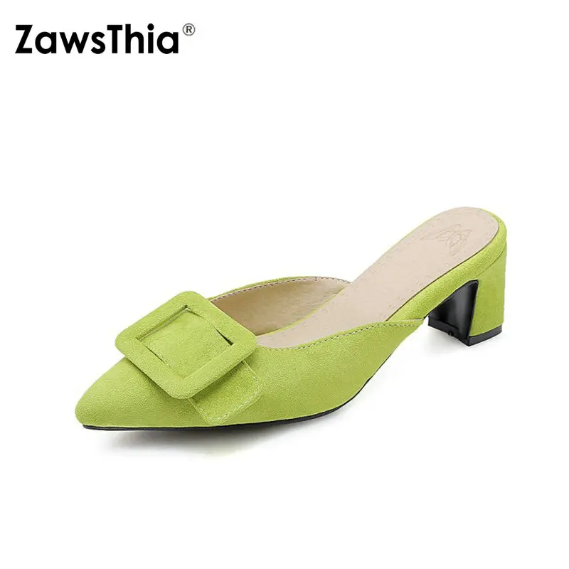 

Женские шлепанцы из флока ZawsThia, летние шлепанцы на квадратном каблуке, зеленые, красные, розовые, большие размеры 47, 48, 2020