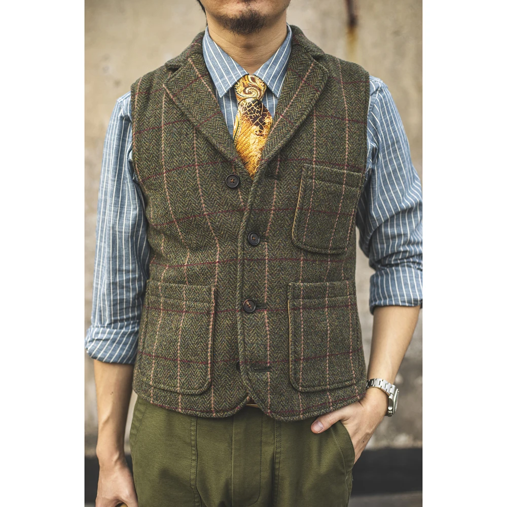 

Tornado Woolen Red Tweed Vest Vintage Style Suit Waistcoat For Men Buckle Back