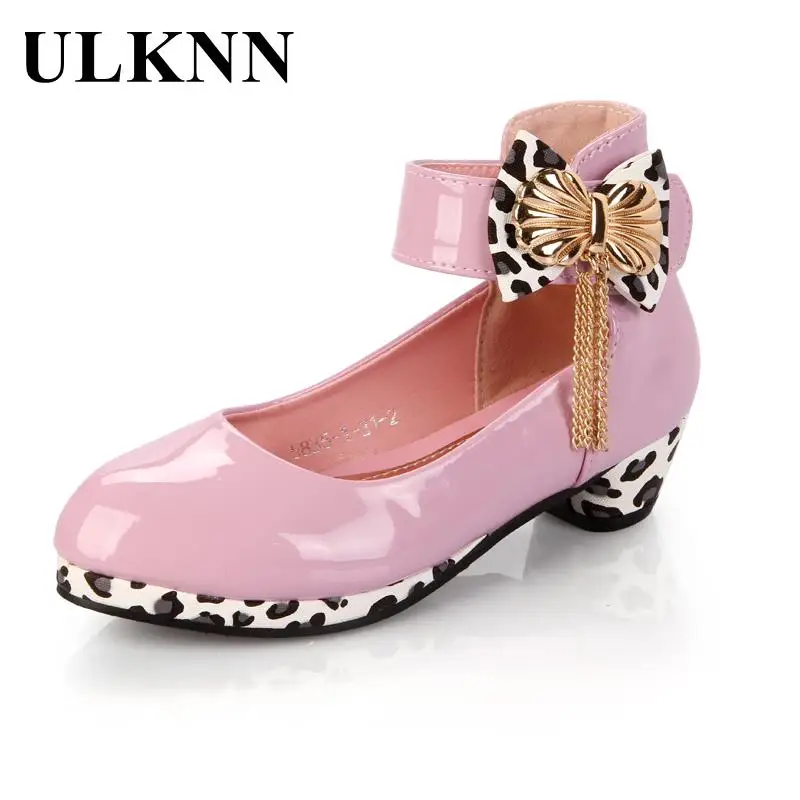 

ULKNN Purple High-heeled Shoes For Children 2022 New Black Shoes Female Children's Latin Dance Students Bowknot Children's Shoes