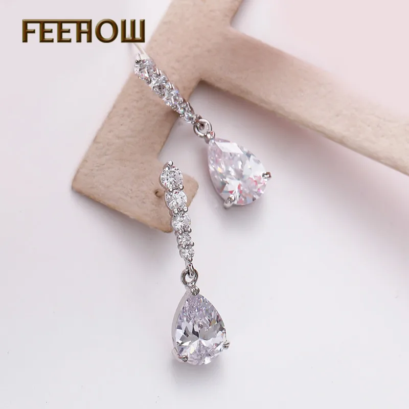 Женские серьги-капельки FEEHOW прозрачные/синие/зеленые серьги с фианитом FWEP2133 |