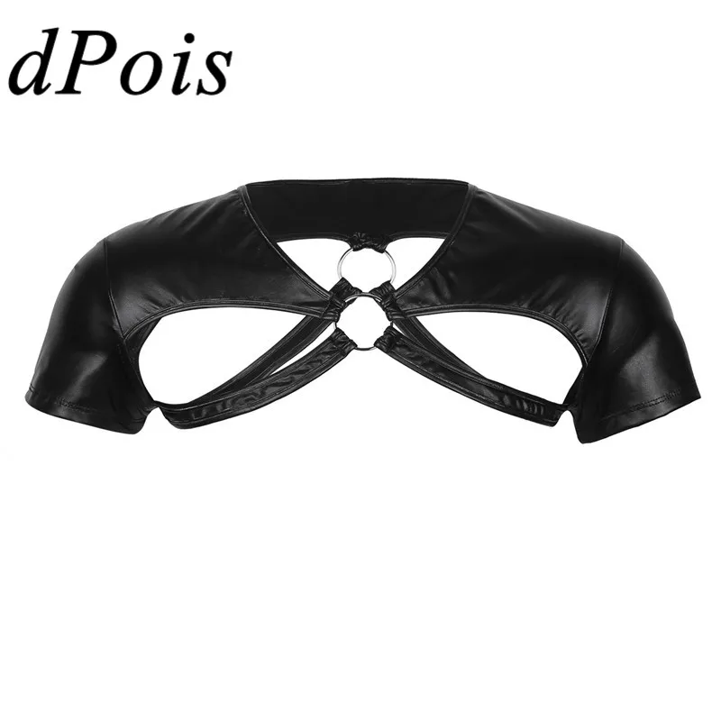 Майка мужская из искусственной кожи короткий топ с вырезами и металлическими