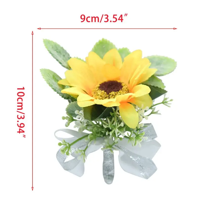 

Handcrafted Groom Bride Wedding Boutonniere Artificial Sunflower Brooch Corsage
