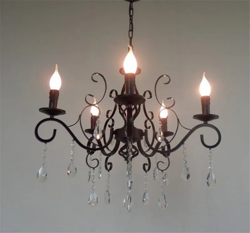 Vintage Crystal Chandeliers Livint Room Dining Room Lamp Black White Loft Wrought Iron E14 Candle Chandeliere Lighting
