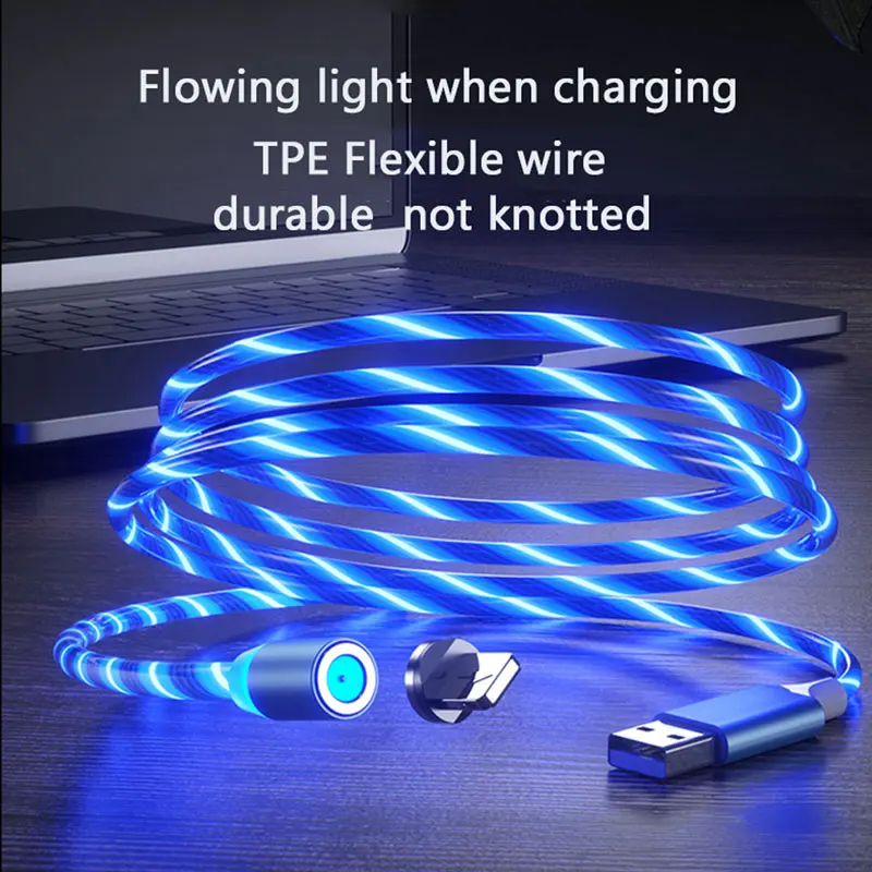 Магнитный зарядный кабель USB Type C со светодиодной подсветкой для iPhone Huawei