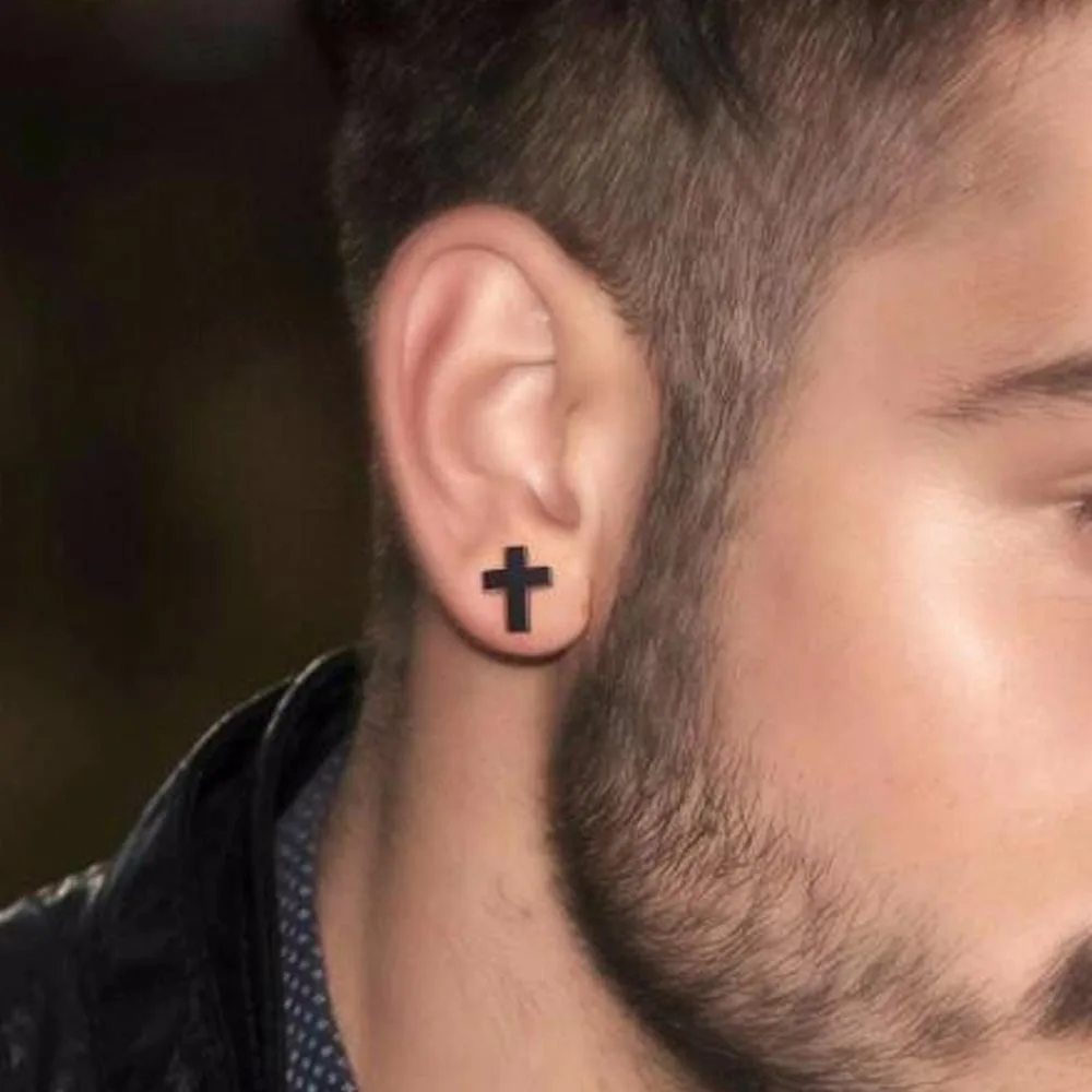 Минималистичные мужские черные серьги кресты из нержавеющей стали простые