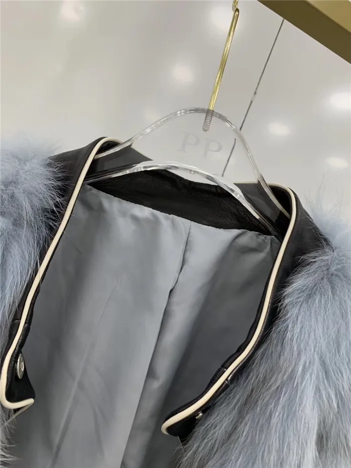 Abrigos mujer invierno шуба из натурального Лисьего меха женская зимняя короткая Повседневная мотоциклетная Лоскутная куртка из натуральной кожи Верхняя одежда