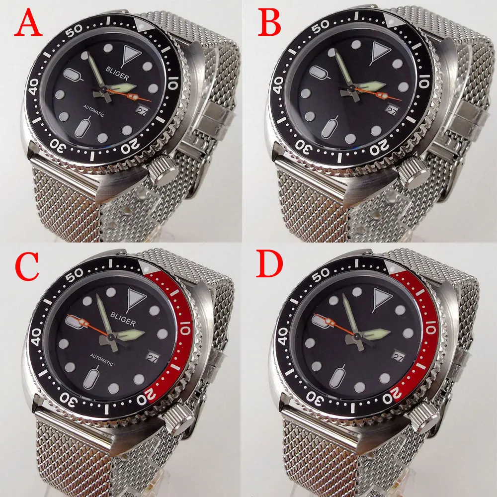 

Часы наручные BLIGER NH35A мужские с автоматическим вращением, деловые зеленые светящиеся с круглым циферблатом, 24 Драгоценности, 45 мм