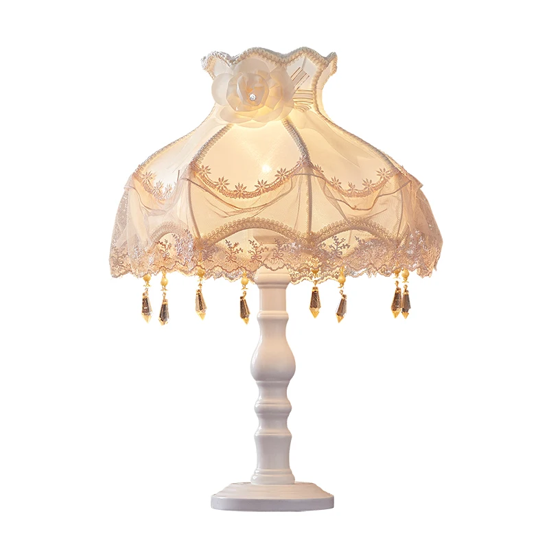 Европейский дворец кружевная ткань белые настольные лампы романтическая Ретро
