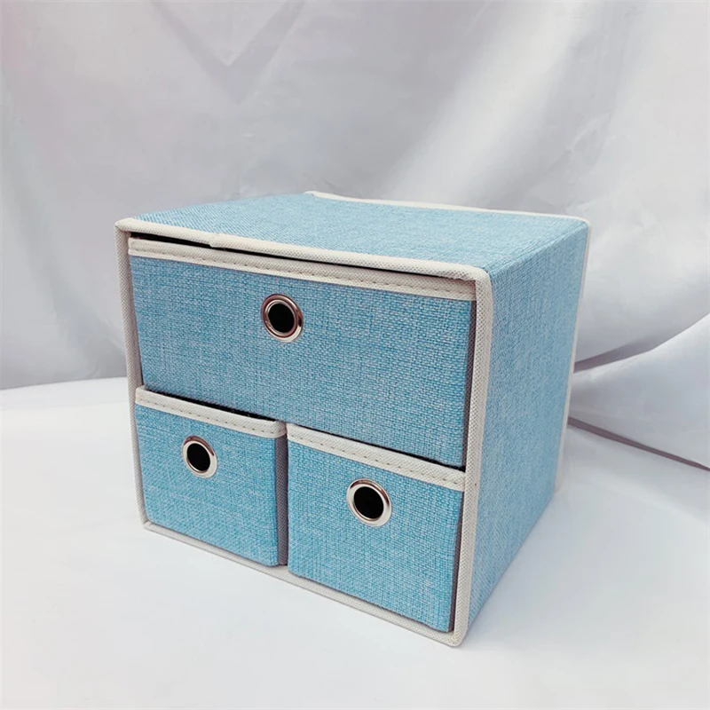 

Linen-Like Art, Two-Layer Three-Drawing Storage Box, Multifunctional Foldable Simple Underwear And Sundries Storage Box