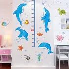 Стикер на стену детской комнаты с изображением дельфина из мультфильма, измерение высоты, фон для детской комнаты, съемный декор для детской комнаты, постер с изображением животного