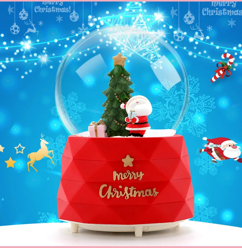 Веселые рождественские снежные глобусы вращающаяся музыкальная шкатулка Санта