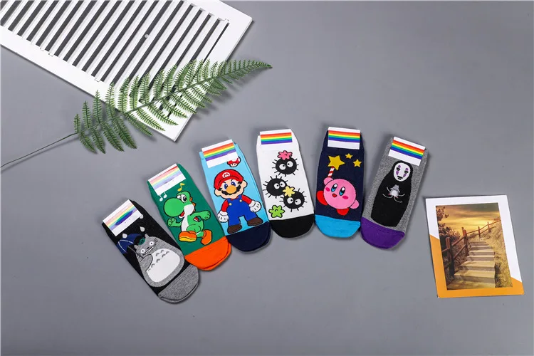 Носки с принтом «Tonari no Totoro», «Fairydust», «No Face», «man», «Mario», «Yoshi», «Kirby», милые забавные женские хлопковые носки kawaii, Осенние, корейские