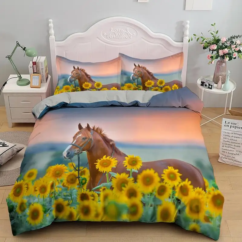 Horses Printed Duvet Cover Set Twin Full Queen King Size 2/3 pcs Bedding Comforter Bedspread Soft Lightweight Quilt Home Textile | Дом и сад