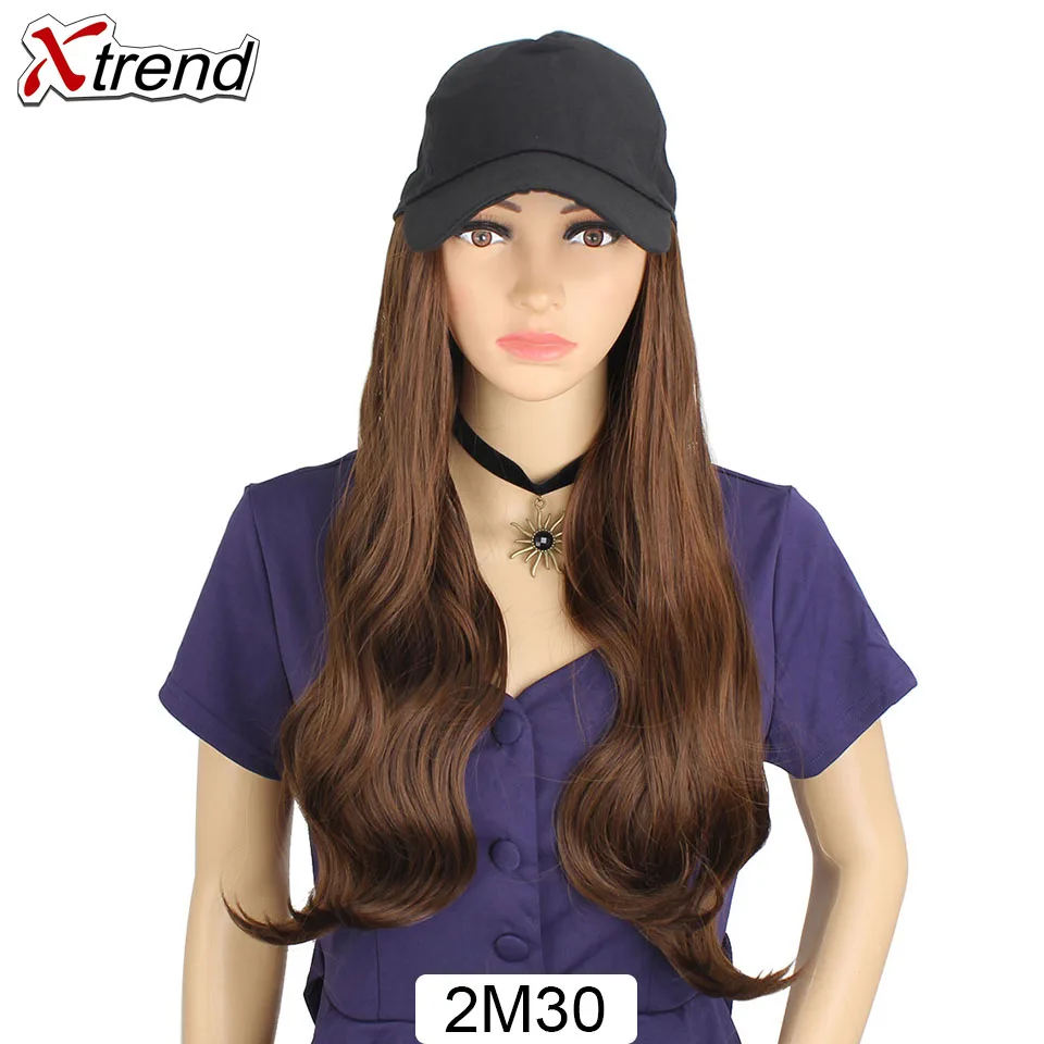 Xtrend Baseball Hat With Wavy Hair Extensions cap with hair for sassy sporty girl Long Synthetic extension - Цвет: 2M30