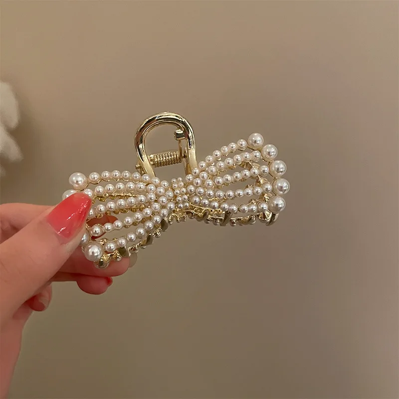 

Korean Fashion Elegant Graceful Pearls Gold Color Metal Hair Claws for Women Girls Headwear Teperament Hair Accessories