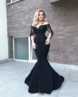 black lace appliques slim mermaid prom dresses elegant formal floor length customized evening party gowns plus robe de soiree
