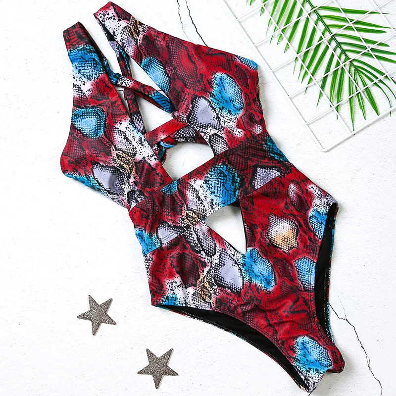 Цельный купальник бикини со змеиным принтом 2020| |