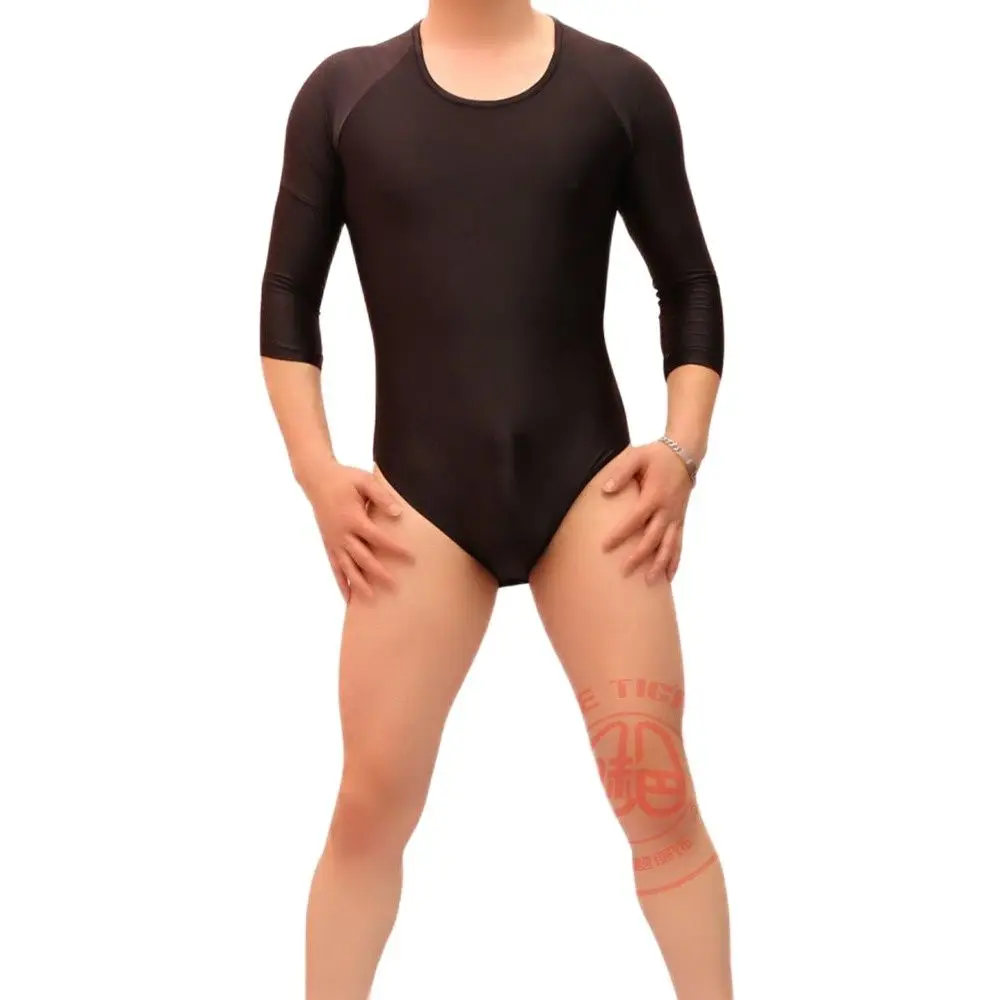 Боди с круглым вырезом и рукавами семь восьмых из молочного шелка|Мужские