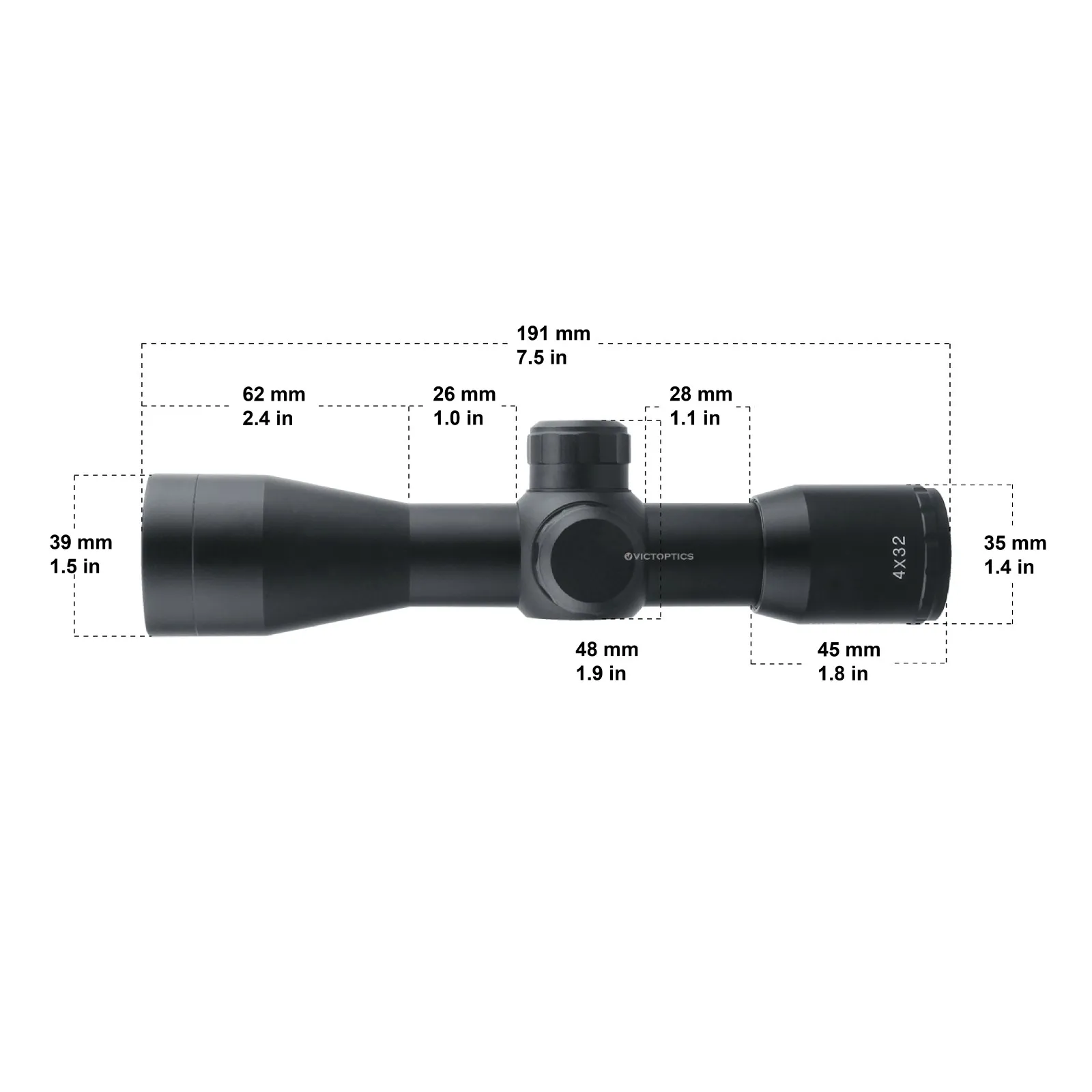 VictOptics B1 4x32 компактный прицел размер 25 4 мм 1 дюймовая трубка 1/4 MOA тактический стиль
