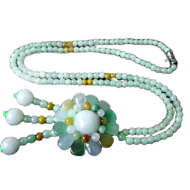 

Jadeite sunflower necklace pendant jade ball jewelry hand knitted sweater chain