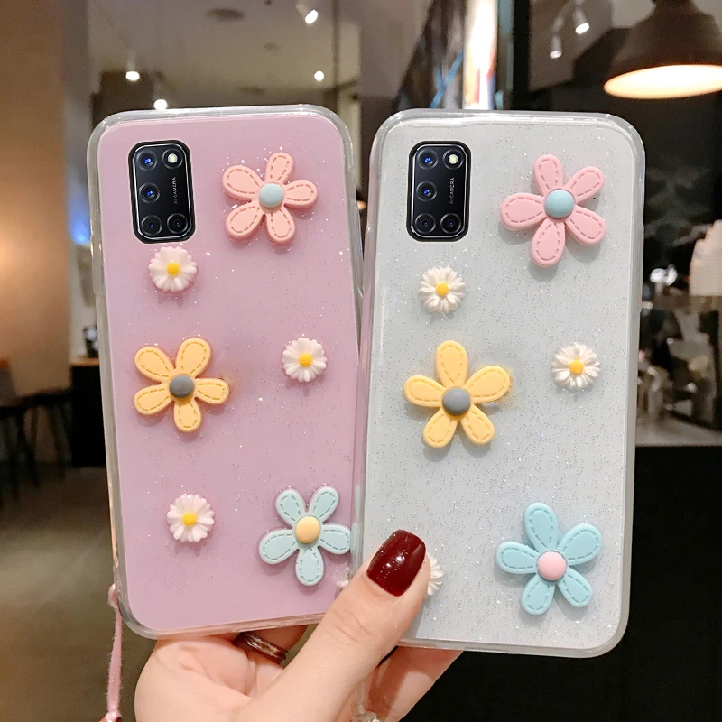 

For OPPO A92s A52 Realme 6 5 X2 XT K5 Reno 2 Z F 3 4 F11 Pro R9 F1 R15x K1 Plus A9 A9x F9 Case Glitter Flower Back Cover